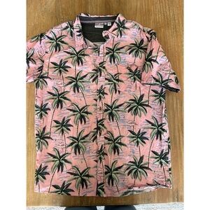 Ron Jon Surf Shop Mens Pink Palm Tree Flamingo Short Sleeve Button Up Shirt M